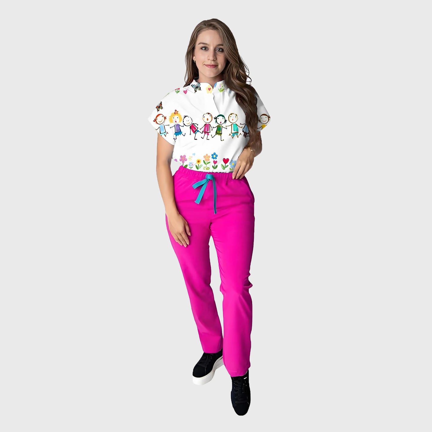 Women's Floral Printed Scrub Set CPJO2