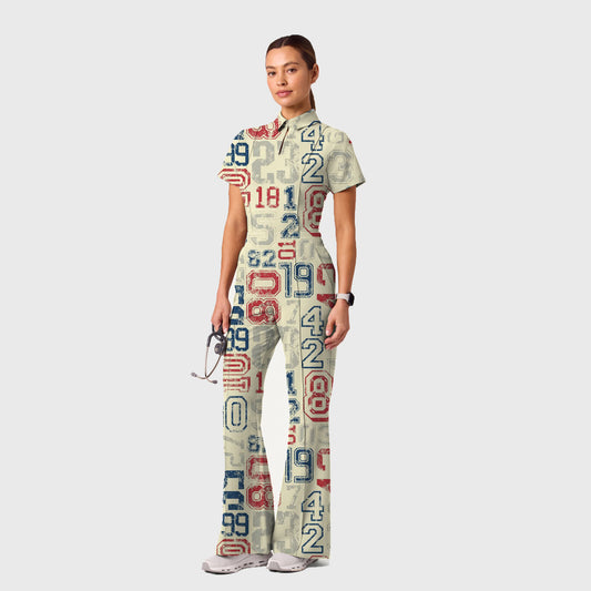 Women's Retro Letter Printed Scrub Set