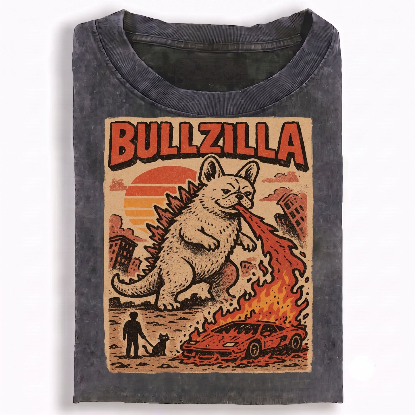 Retro Bulldog Monster Fire T-Shirt