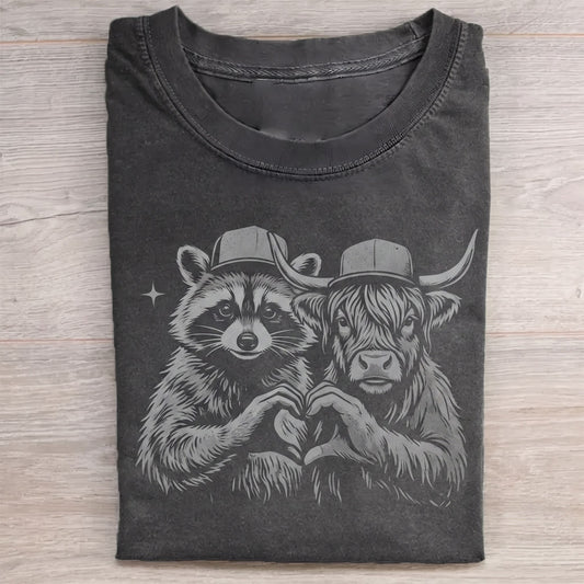 Highland Cow and Raccoons T-shirt