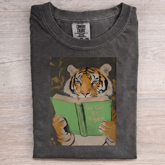 Motivational Tiger Reading Unisex Kids Washed T-shirt