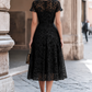 Elegant Floral Lace Boat Neck A-Line Midi Dress