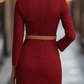 Elegant White Mandarin Collar Dress with Belt Design