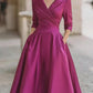Vintage-Inspired Satin Midi Dress With Draped Collar