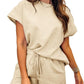 Women's Solid Textured Drawstring Shorts Set (Buy 3 Free Shipping)