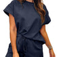 Women's Solid Textured Drawstring Shorts Set (Buy 3 Free Shipping)
