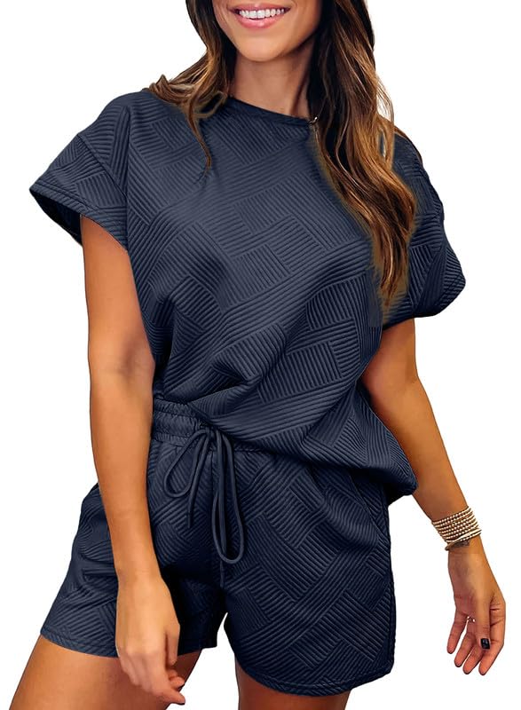 Women's Solid Textured Drawstring Shorts Set (Buy 3 Free Shipping)