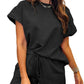 Women's Solid Textured Drawstring Shorts Set (Buy 3 Free Shipping)