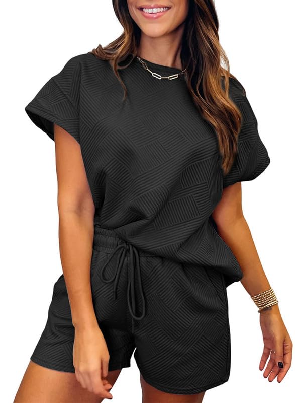 Women's Solid Textured Drawstring Shorts Set (Buy 3 Free Shipping)