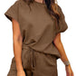 Women's Solid Textured Drawstring Shorts Set (Buy 3 Free Shipping)
