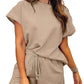 Women's Solid Textured Drawstring Shorts Set (Buy 3 Free Shipping)