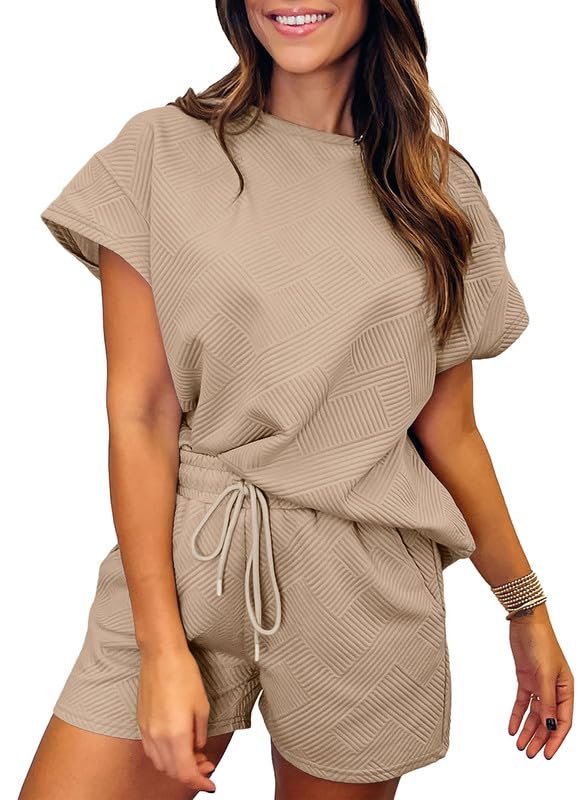Women's Solid Textured Drawstring Shorts Set (Buy 3 Free Shipping)