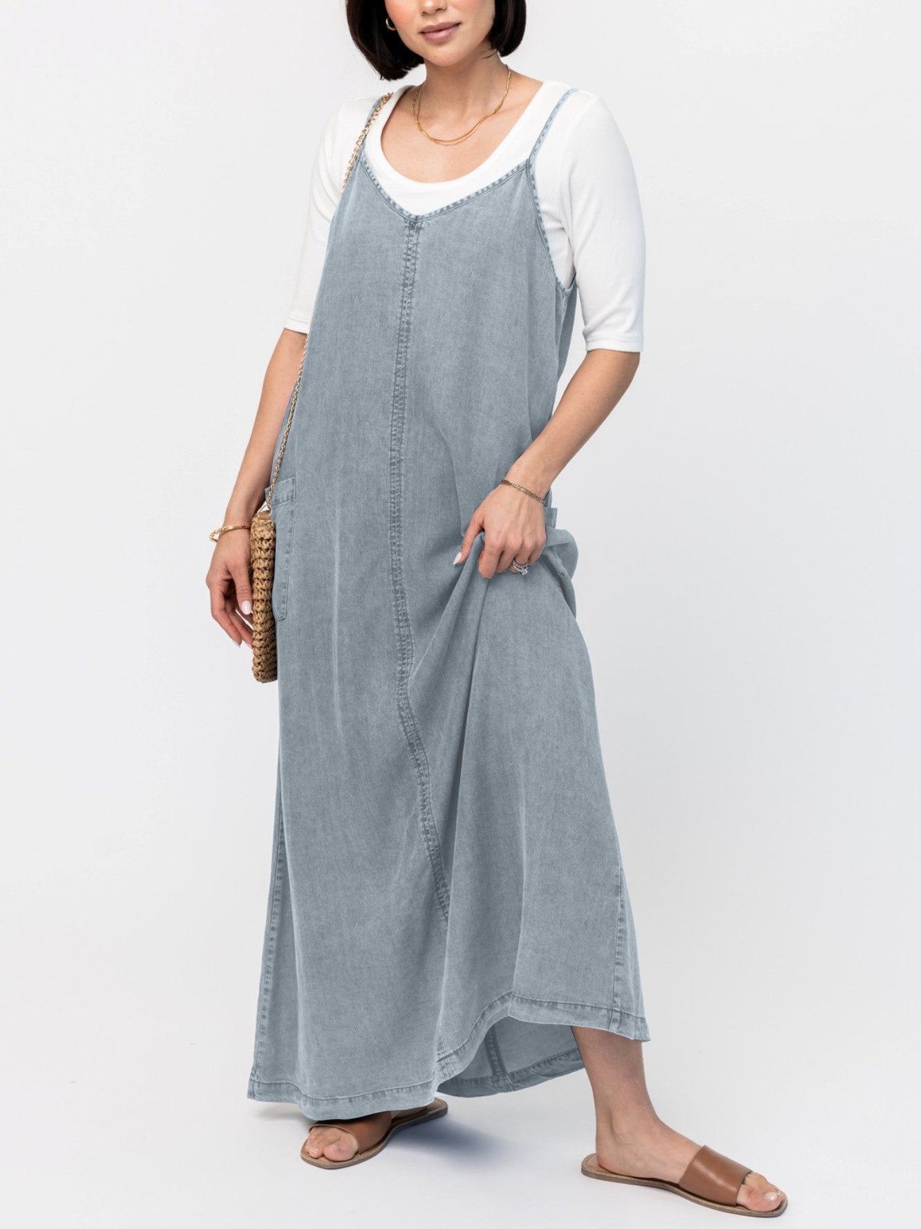 Women's Denim Maxi Jumper Dress (Buy 2 Free Shipping)-Pink Laura – Rakkiss