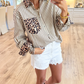 Brown Leopard Print Stripe Long Sleeve Top