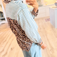 Brown Leopard Print Stripe Long Sleeve Top