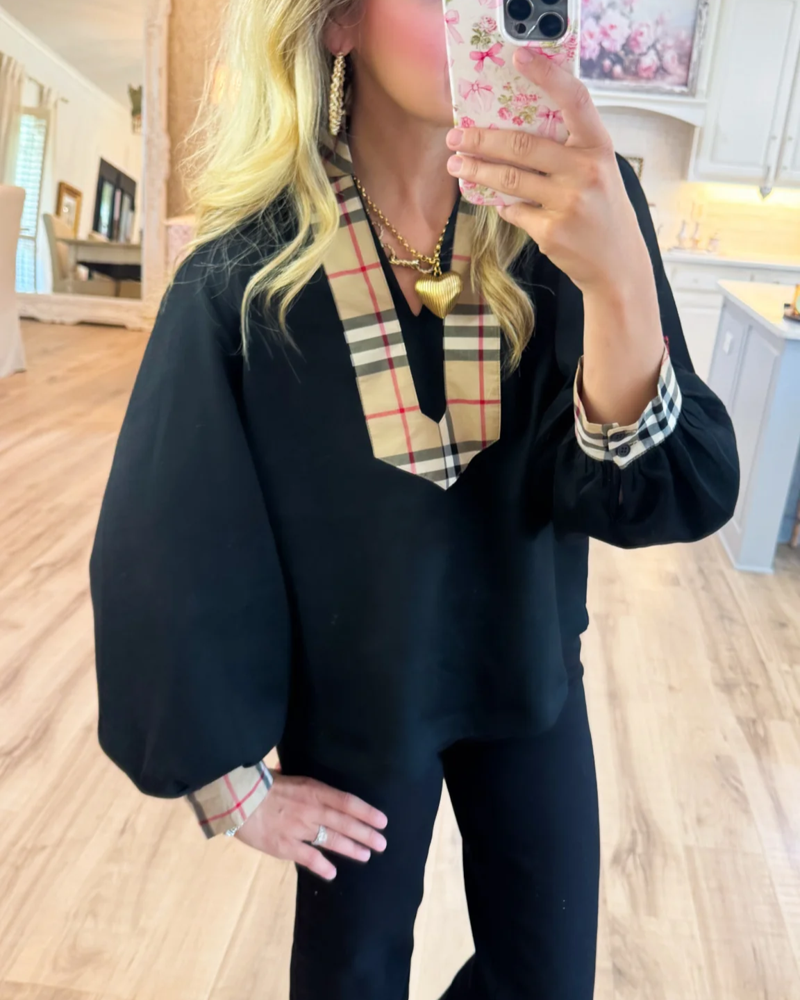 Black and Taupe Accent Blouse