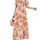 Women's Casual Floral Print Short Flutter Sleeve Smocked High Waist Flowy Maxi Dress