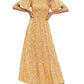 Women's Casual Floral Print Short Flutter Sleeve Smocked High Waist Flowy Maxi Dress