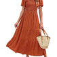 Women's Casual Floral Print Short Flutter Sleeve Smocked High Waist Flowy Maxi Dress