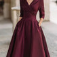 Vintage-Inspired Satin Midi Dress With Draped Collar