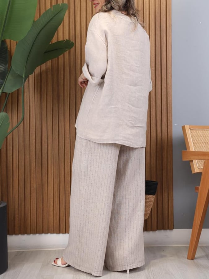 Women'S Casual Striped Wide Leg Pants Set