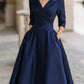 Vintage-Inspired Satin Midi Dress With Draped Collar
