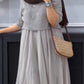 Women's Casual Solid Color Round Neck Three-quarter Sleeve Spliced Cotton and Linen Dress