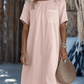 Women'S Loose Round Neck Pocket Cotton And Linen Dress