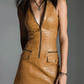 Chocolate Brown Eco Leather Zip-Front Mini Dress With Utility Pockets