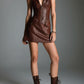 Chocolate Brown Eco Leather Zip-Front Mini Dress With Utility Pockets