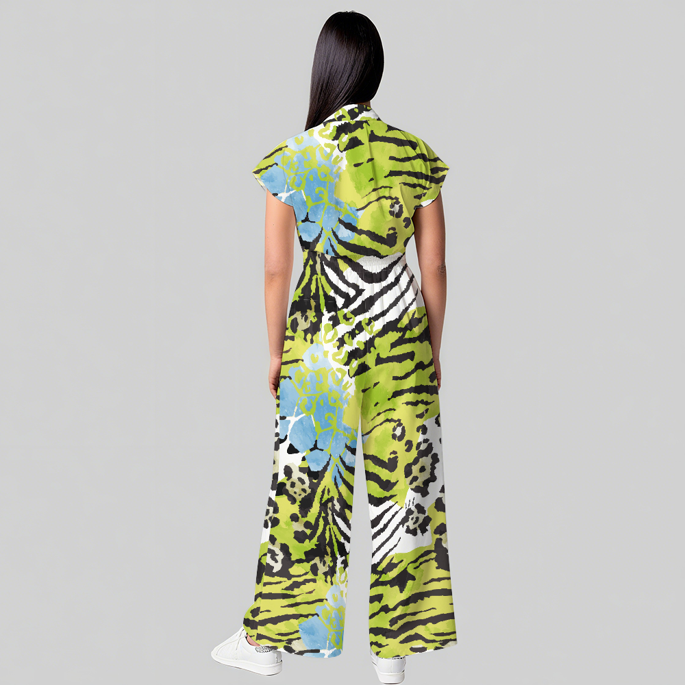 Women's Green Mixed Animal Printed Scrub Jumpsuit JL05