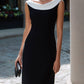 Contrast Neck Sleeveless Column Midi Dress