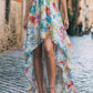 Elegant Watercolor Print High-Low Chiffon Maxi Dress