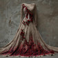 Halloween Bloody Red Roses Skeleton Lace Linen Maxi Dress