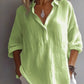 Women's Casual Solid Color Loose Long Sleeve Linen Lapel Shirt
