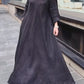 Women's Casual Solid Color Round Neck Long Sleeve Cotton and Linen Dress