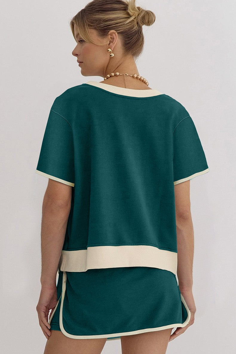 Women's Colorblock Edge Drop Shoulder T-Shirt Skort 2Pcs Set (Buy 3 Free Shipping)
