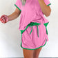 Women's Colorblock Edge Drop Shoulder T-Shirt Skort 2Pcs Set (Buy 3 Free Shipping)