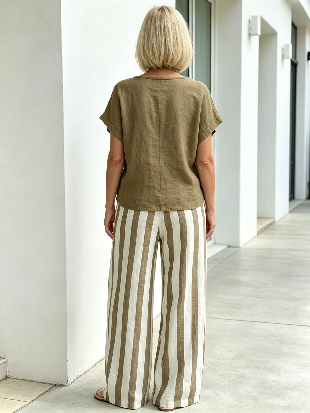2Pcs Striped Cotton and Linen Two-piece Set