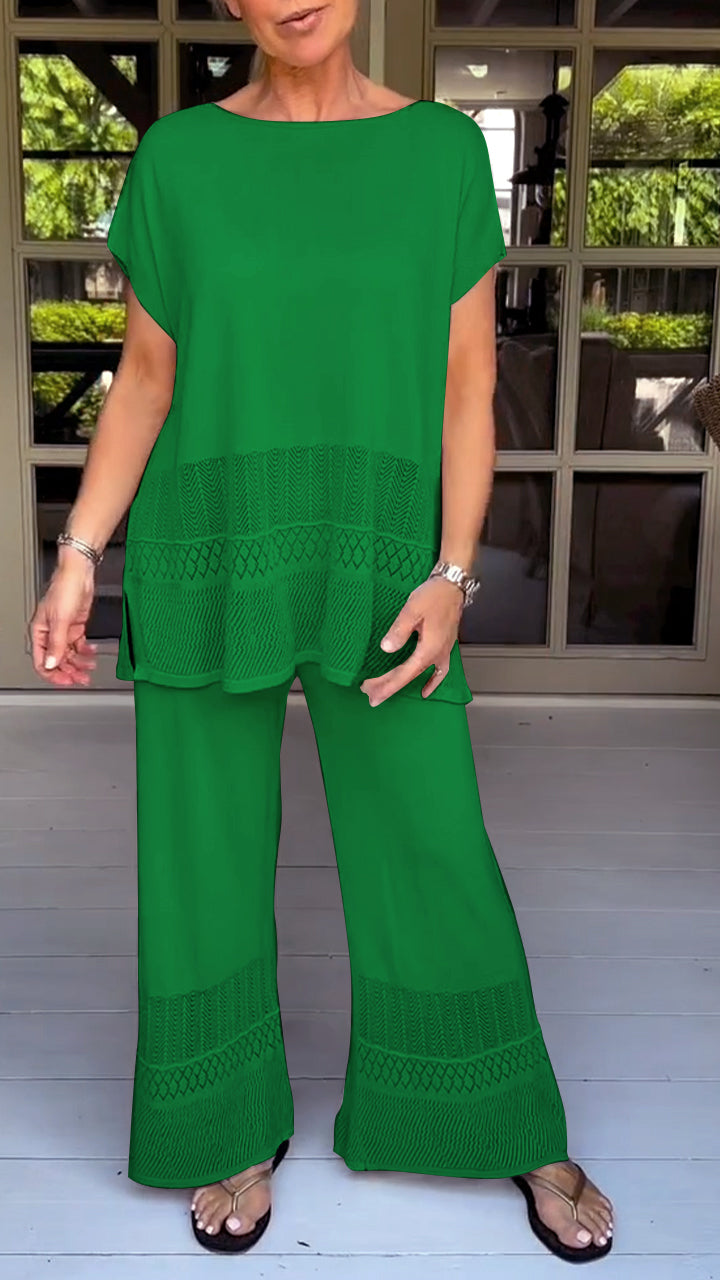 Woven Detail Relaxed Fit Two-Piece Set (Buy 2 Free Shipping)