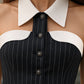 Pinstripe Top With Contrast Collar And Button Front