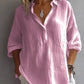 Women's Casual Solid Color Loose Long Sleeve Linen Lapel Shirt