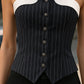 Pinstripe Top With Contrast Collar And Button Front