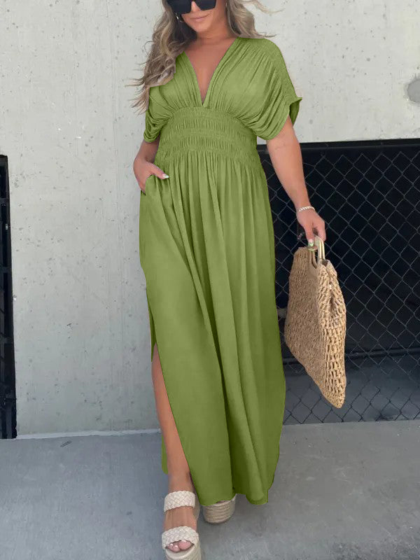 New Slit V-Neck Effortless Maxi Long Dress (Buy 2 Free Shipping)-Pink Laura