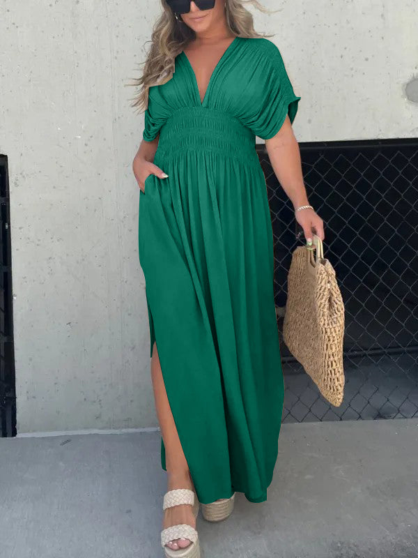 New Slit V-Neck Effortless Maxi Long Dress (Buy 2 Free Shipping)-Pink Laura