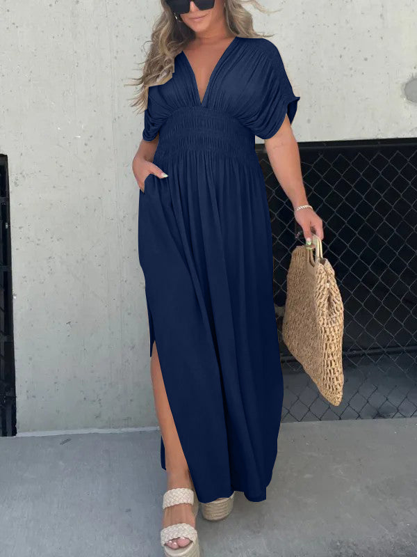 New Slit V-Neck Effortless Maxi Long Dress (Buy 2 Free Shipping)-Pink Laura