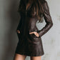 Chic Chocolate Brown Leather Zip-Up Fitted Mini Dress