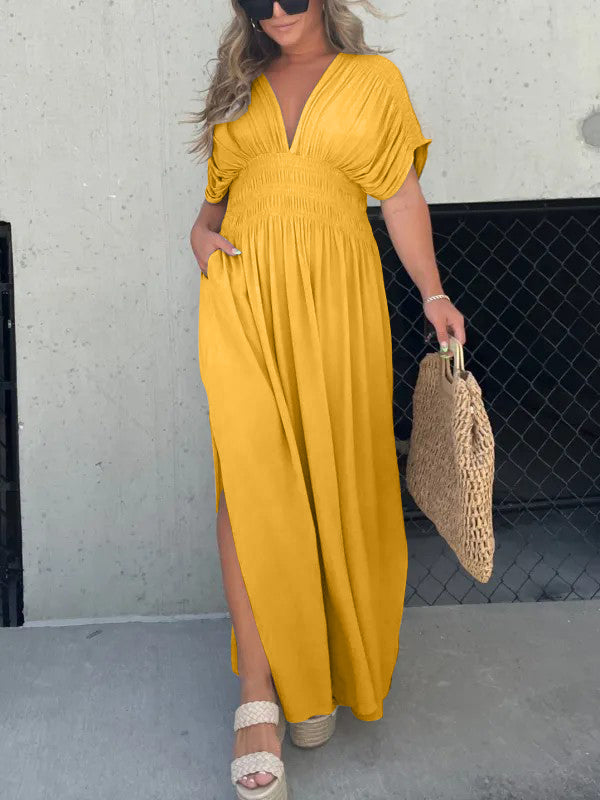 New Slit V-Neck Effortless Maxi Long Dress (Buy 2 Free Shipping)-Pink Laura