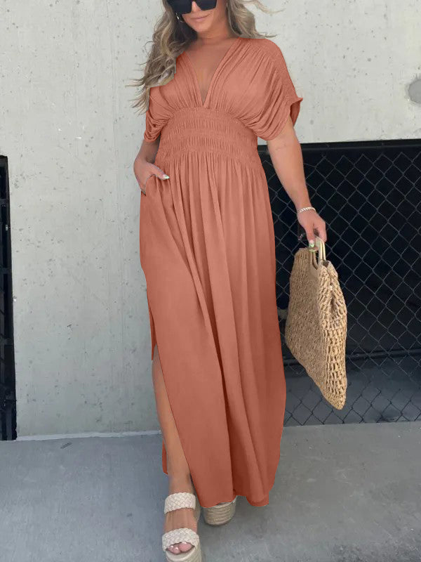 New Slit V-Neck Effortless Maxi Long Dress (Buy 2 Free Shipping)-Pink Laura