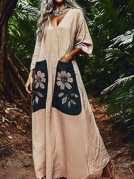 Women's Floral Casual V Neck Dress